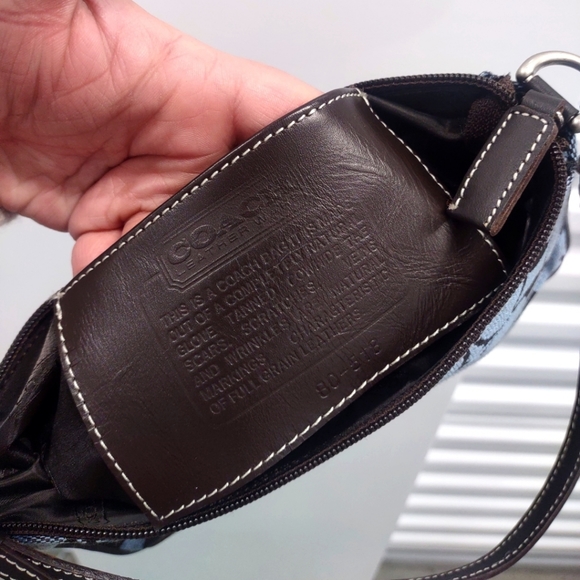 COACH Signature Demi Shoulder Bag in Blue and Chocolate Brown. - Picture 9 of 10